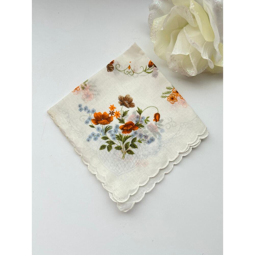 Vintage Adorable Cotton Handkerchief Hankie Floral Flower